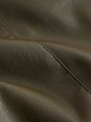 Olive Green Faux Leather Textured Wide Leg Trousers - Image 8 of 8