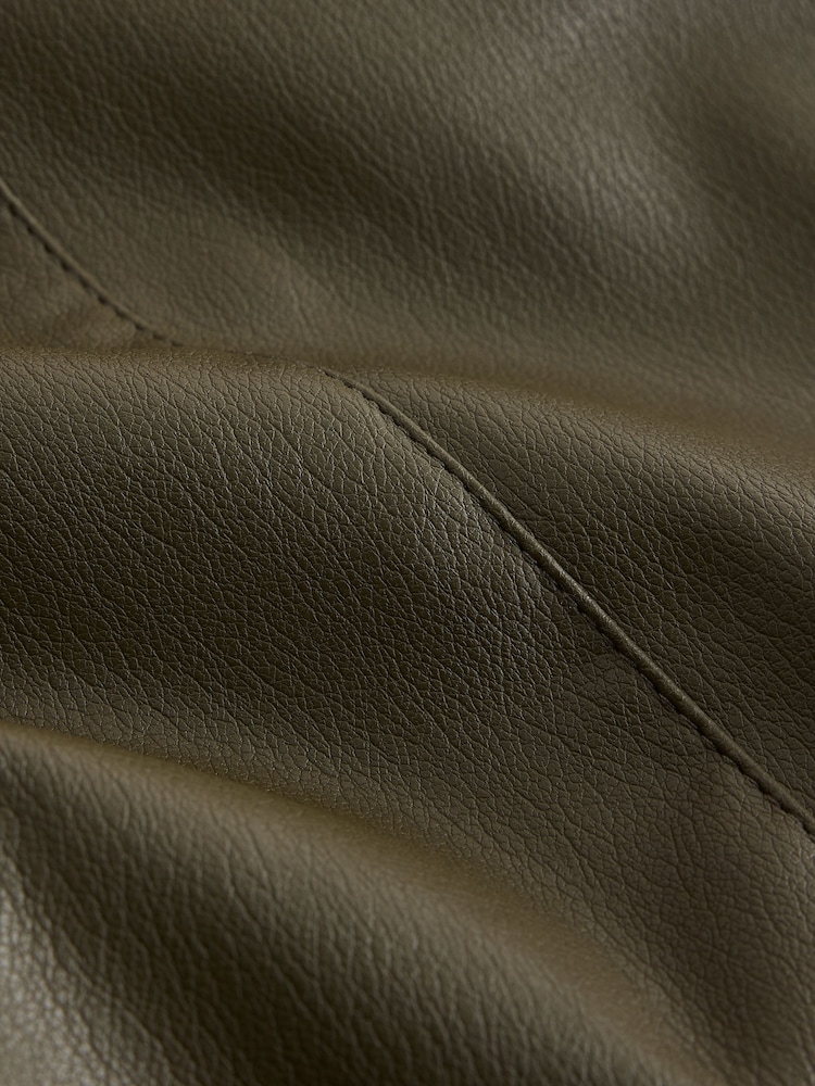 Olive Green Faux Leather Textured Wide Leg Trousers - Image 8 of 8