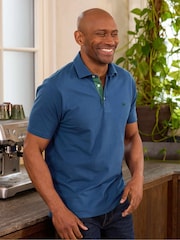 Albastru - Savile Row Company Classic Fit Cotton Pique cu mânecă scurtă Tricouri polo - Imaginea 2 din 4