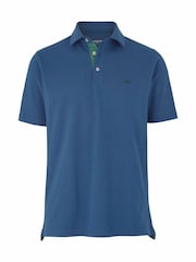 Albastru - Savile Row Company Classic Fit Cotton Pique cu mânecă scurtă Tricouri polo - Imaginea 3 din 4