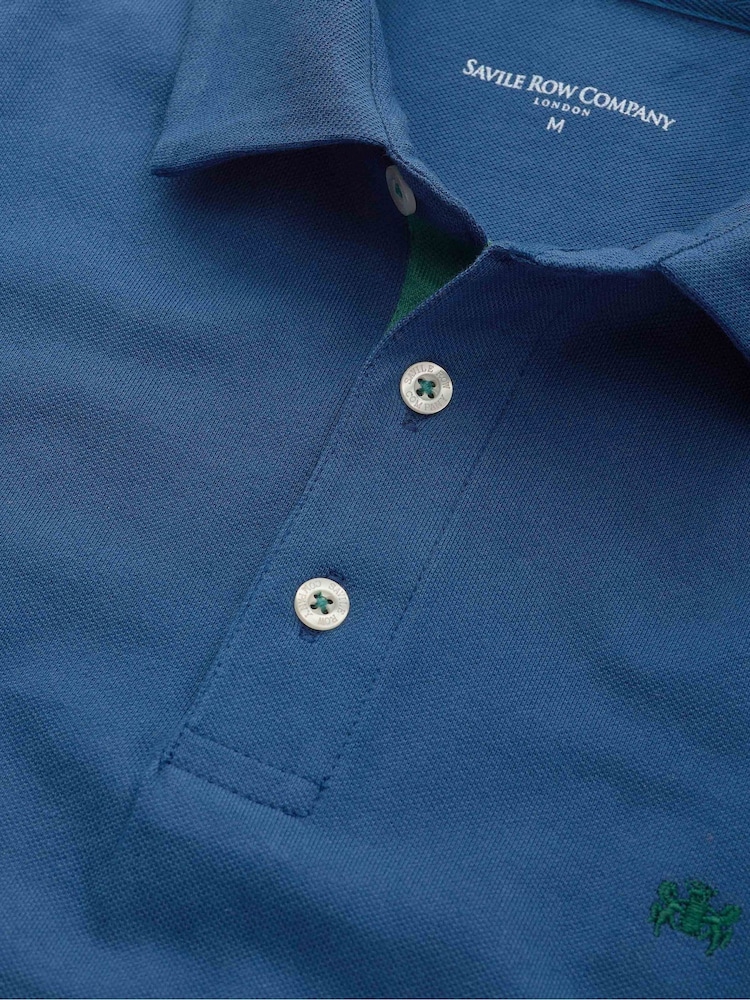 Albastru - Savile Row Company Classic Fit Cotton Pique cu mânecă scurtă Tricouri polo - Imaginea 4 din 4