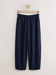 Navy Blue Check Brushed Barrel Leg Trousers - Image 1 of 3