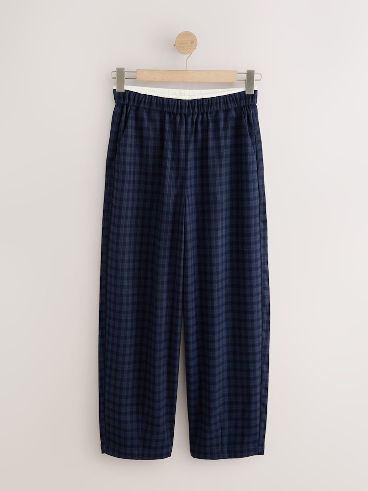 Navy Blue Check Brushed Barrel Leg Trousers - Image 1 of 3