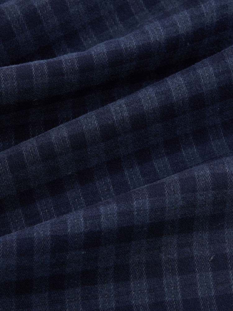 Navy Blue Check Brushed Barrel Leg Trousers - Image 2 of 3