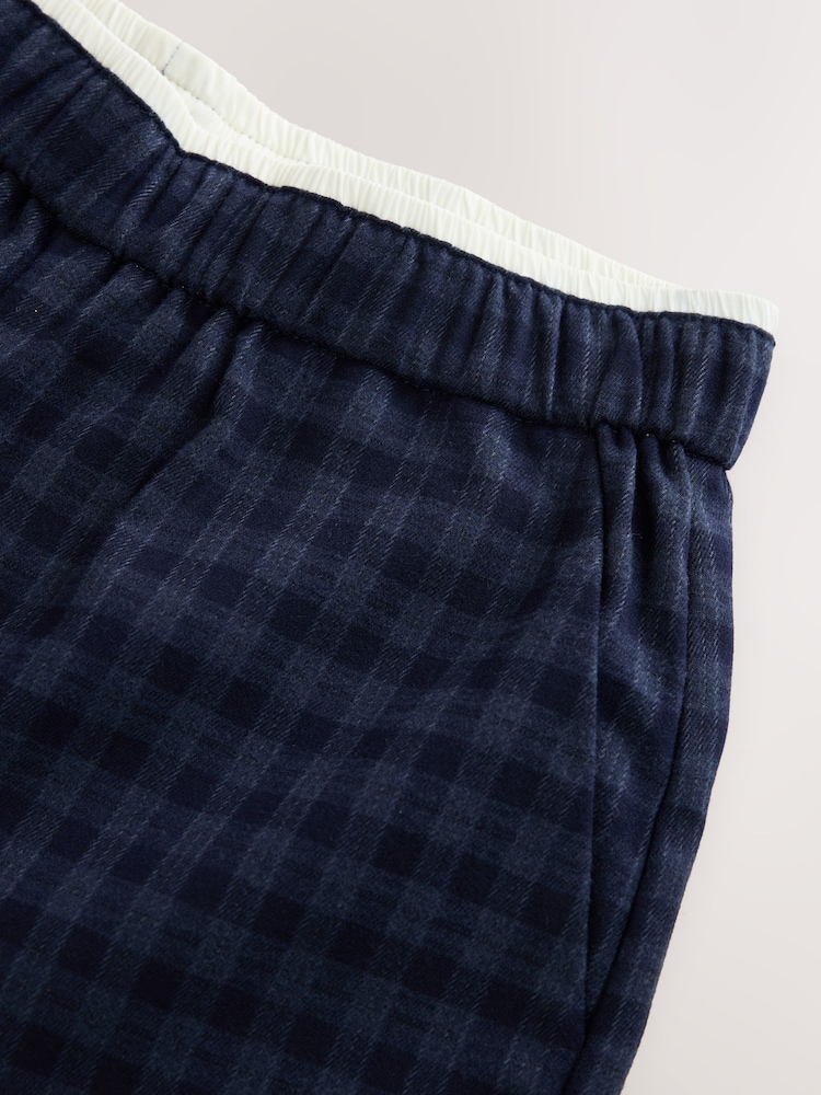 Navy Blue Check Brushed Barrel Leg Trousers - Image 3 of 3