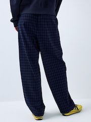 Navy Blue Check Brushed Barrel Leg Trousers - Image 4 of 8