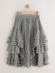 Grå - Mesh Tiered Maxi Kjol (3-16år) - Bild 5 av 8