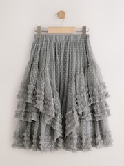 Grå - Mesh Tiered Maxi Kjol (3-16år) - Bild 6 av 8