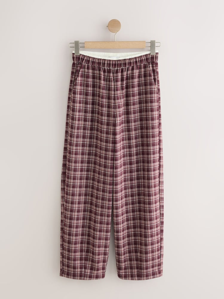 Berry Red Check Brushed Barrel Leg Trousers - Image 1 of 3