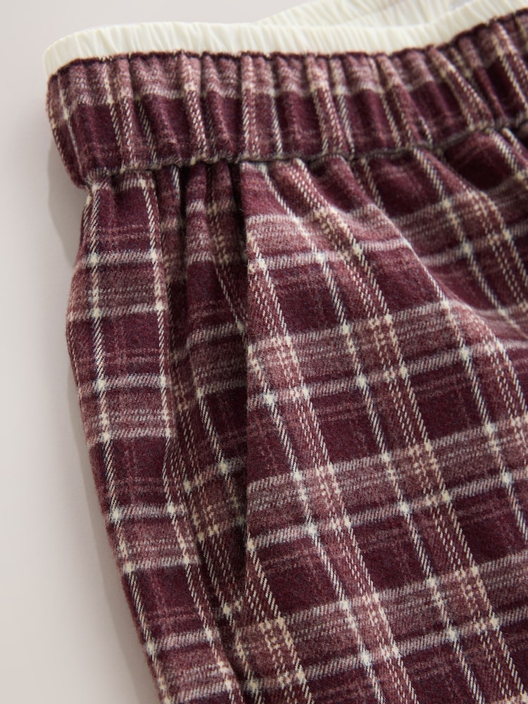 Berry Red Check Brushed Barrel Leg Trousers - Image 3 of 3