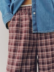Berry Red Check Brushed Barrel Leg Trousers - Image 4 of 8