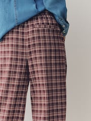 Berry Red Check Brushed Barrel Leg Trousers - Image 5 of 8