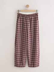 Berry Red Check Brushed Barrel Leg Trousers - Image 6 of 8