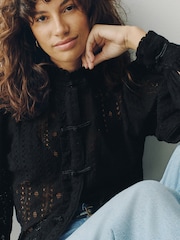 Black Long Sleeved Lace Fastening Blouse - Image 3 of 9