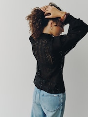 Black Long Sleeved Lace Fastening Blouse - Image 4 of 9