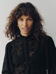 Black Long Sleeved Lace Fastening Blouse - Image 5 of 9