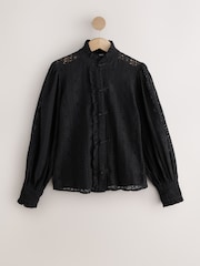 Black Long Sleeved Lace Fastening Blouse - Image 6 of 9