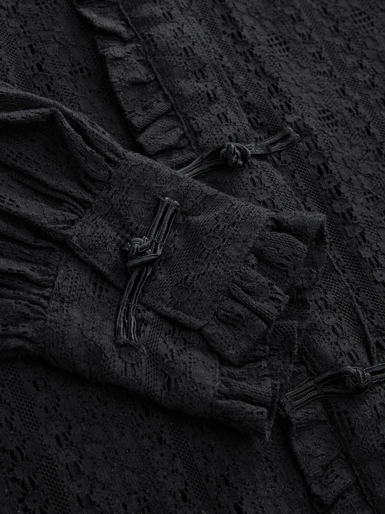 Black Long Sleeved Lace Fastening Blouse - Image 9 of 9 Black Long Sleeved Lace Fastening Blouse - Image 9 of 9