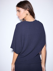 Navy Short Sleeved Textured Cape Top - Image 3 of 7