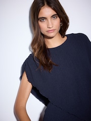 Navy Short Sleeved Textured Cape Top - Image 4 of 7