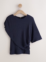 Navy Short Sleeved Textured Cape Top - Image 5 of 7