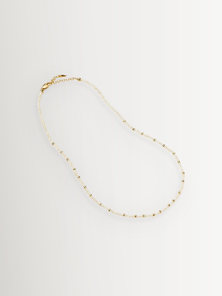 Missoma Gold Tone Micro Pearl Beaded Necklace - Image 2 of 3 Missoma Gold Tone Micro Pearl Beaded Necklace - Image 2 of 3