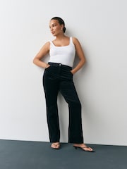 Navy Blue Hourglass Cord Bootcut Trousers with Modal - Image 1 of 4