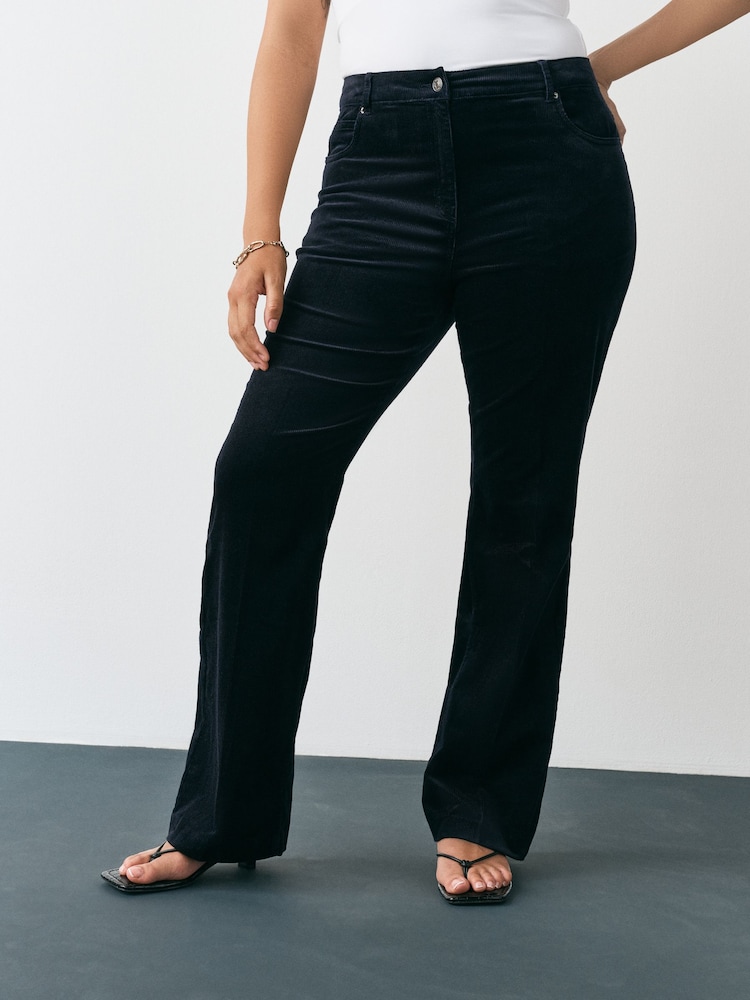 Navy Blue Hourglass Cord Bootcut Trousers with Modal - Image 2 of 4 Navy Blue Hourglass Cord Bootcut Trousers with Modal - Image 2 of 4
