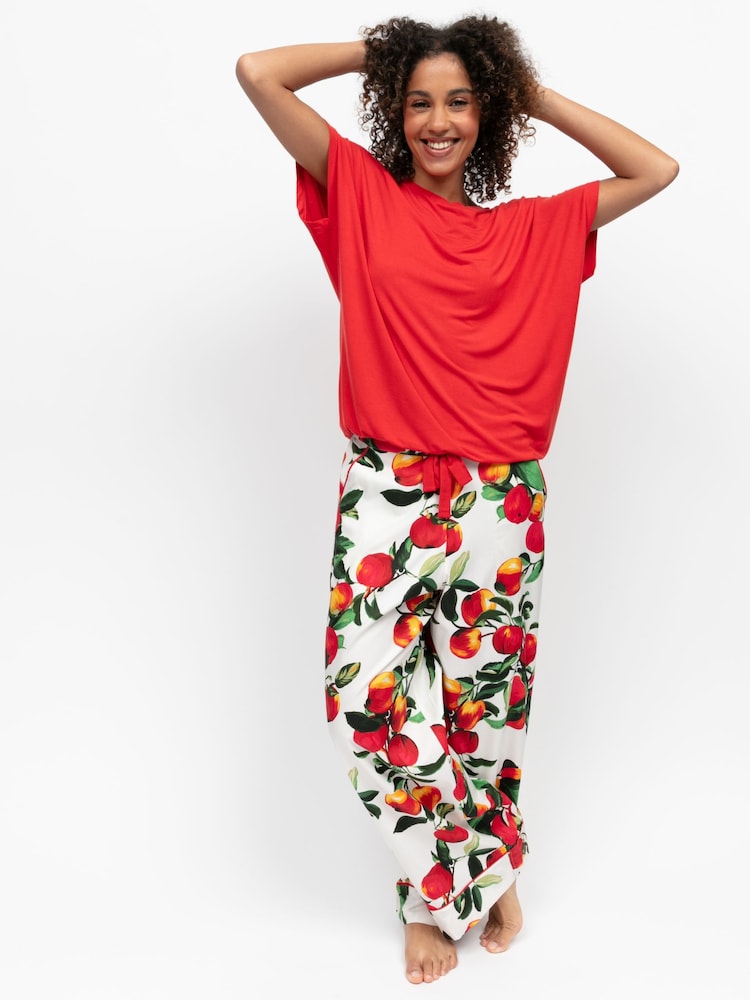 Cyberjammies Red Slouch Jersey Pyjamas Top And Apple Print Bottoms Set - Image 1 of 2