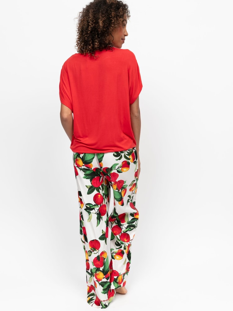 Cyberjammies Red Slouch Jersey Pyjamas Top And Apple Print Bottoms Set - Image 2 of 2