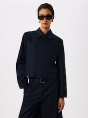 Whistles Blue Compact Cotton Cropped Jacket - Image 1 of 4
