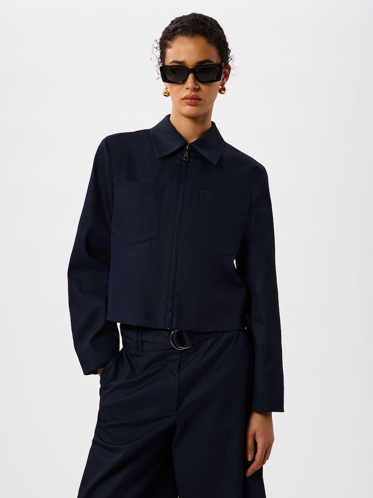 Whistles Blue Compact Cotton Cropped Jacket - Image 1 of 4