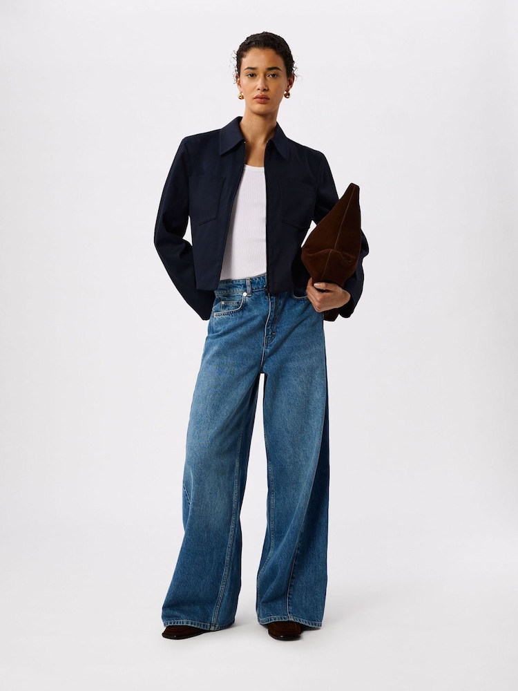 Whistles Blue Compact Cotton Cropped Jacket - Image 4 of 4