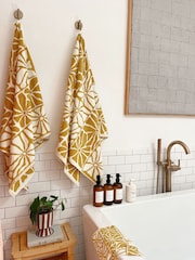 SlowTide Mustard Ciao Zen Cotton Printed Patterned Bath Towel - Image 3 of 6