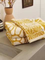 SlowTide Mustard Ciao Zen Cotton Printed Patterned Bath Towel - Image 4 of 6