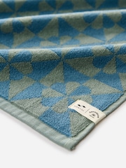 SlowTide Dusty Blue Bex Cotton Printed Patterned Bath Towel - Image 2 of 2