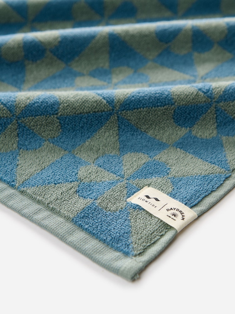 SlowTide Dusty Blue Bex Cotton Printed Patterned Bath Towel - Image 2 of 2