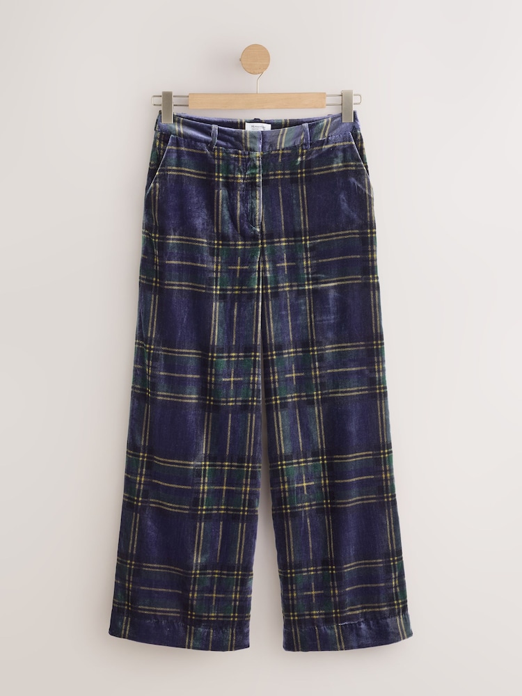 Green/Navy N.Premium Velvet Check Wide Leg Trousers - Image 1 of 3 Green/Navy N.Premium Velvet Check Wide Leg Trousers - Image 1 of 3