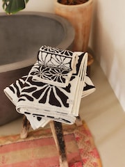 SlowTide Black Ciao Zen Cotton Printed Patterned Bath Hand Towel - Image 1 of 4