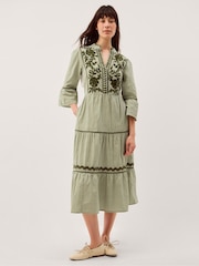 Monsoon Green Gaia Embroidered Gingham Midi Dress - Image 1 of 6