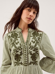 Monsoon Green Gaia Embroidered Gingham Midi Dress - Image 3 of 6