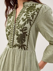 Monsoon Green Gaia Embroidered Gingham Midi Dress - Image 4 of 6