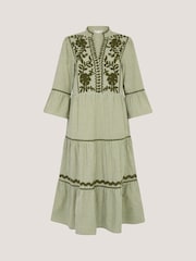 Monsoon Green Gaia Embroidered Gingham Midi Dress - Image 6 of 6