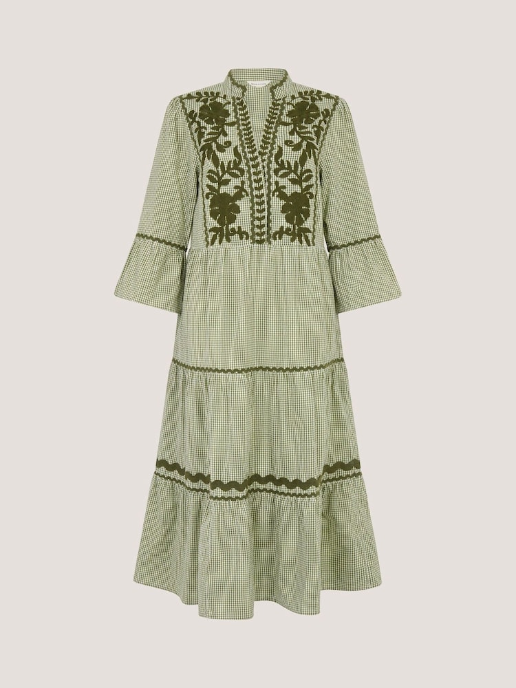 Monsoon Green Gaia Embroidered Gingham Midi Dress - Image 6 of 6 Monsoon Green Gaia Embroidered Gingham Midi Dress - Image 6 of 6