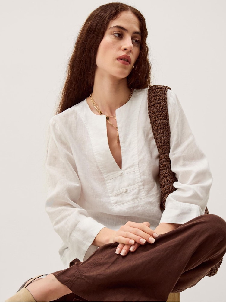 Monsoon White Alexis Knot Button Linen Top - Image 1 of 6 Monsoon White Alexis Knot Button Linen Top - Image 1 of 6