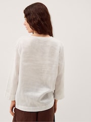 Monsoon White Alexis Knot Button Linen Top - Image 3 of 6