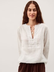 Monsoon White Alexis Knot Button Linen Top - Image 4 of 6