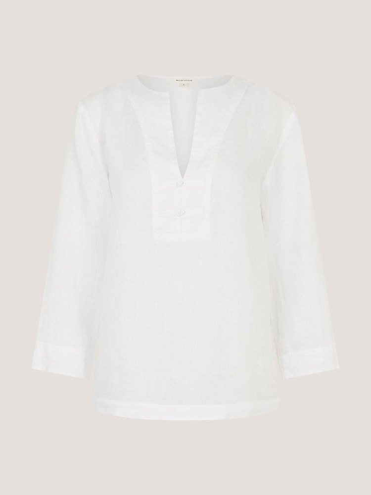Monsoon White Alexis Knot Button Linen Top - Image 6 of 6 Monsoon White Alexis Knot Button Linen Top - Image 6 of 6