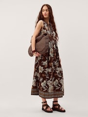 Monsoon Brown Esther Floral Linen Blend Midi Dress - Image 2 of 6