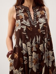 Monsoon Brown Esther Floral Linen Blend Midi Dress - Image 3 of 6